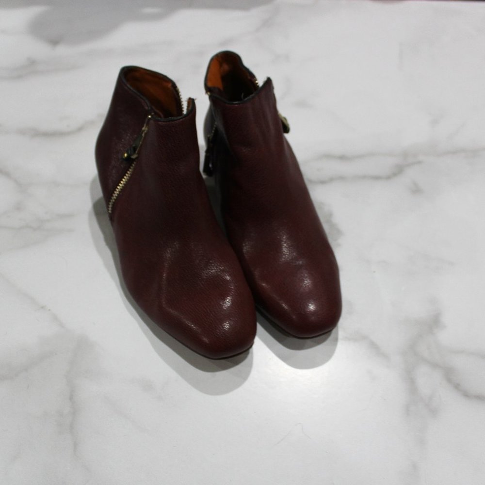 Rebecca Minkof Red Leather Ankle Heeled Booties sz 6M